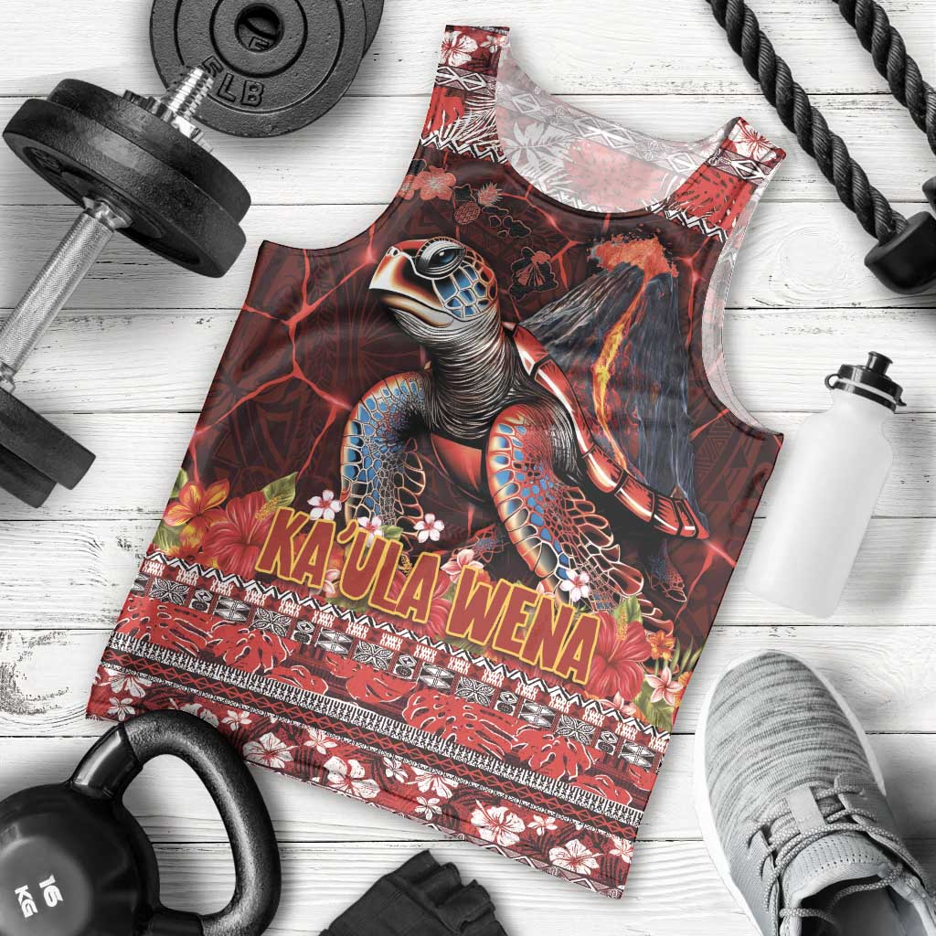 Hawaii KaUla Wena Volcano Turtle Men Tank Top Lava and Tropical Plants Tribal Pattern LT03 - Polynesian Pride