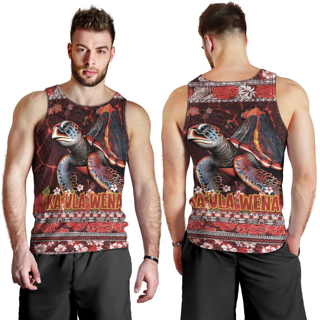 Hawaii KaUla Wena Volcano Turtle Men Tank Top Lava and Tropical Plants Tribal Pattern LT03 - Polynesian Pride