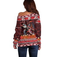 Hawaii KaUla Wena Volcano Turtle Off Shoulder Sweater Lava and Tropical Plants Tribal Pattern LT03 - Polynesian Pride