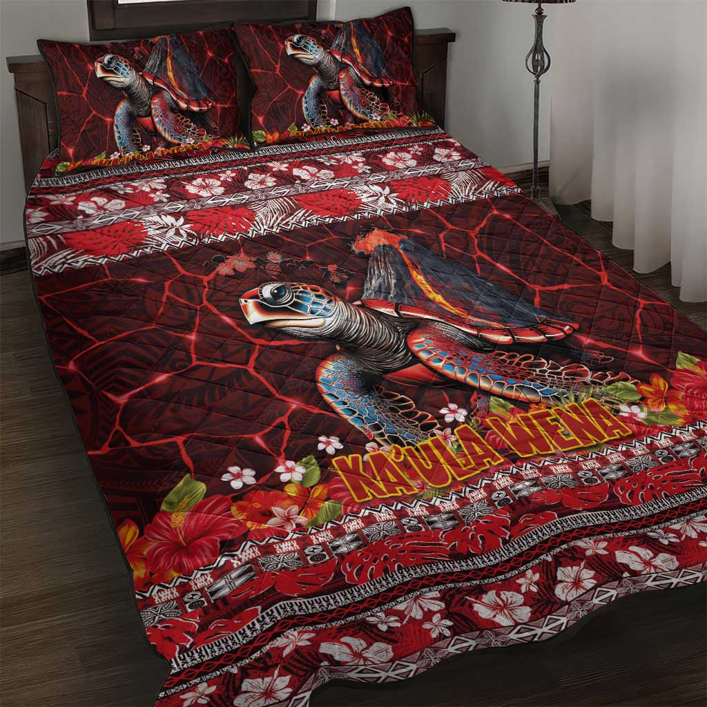 Hawaii KaUla Wena Volcano Turtle Quilt Bed Set Lava and Tropical Plants Tribal Pattern LT03 Red - Polynesian Pride