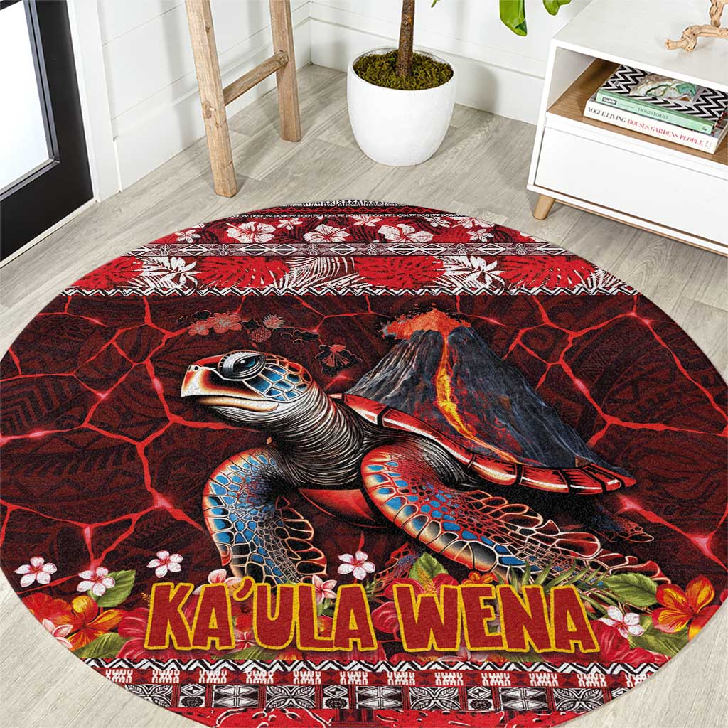 Hawaii KaUla Wena Volcano Turtle Round Carpet Lava and Tropical Plants Tribal Pattern LT03 Red - Polynesian Pride