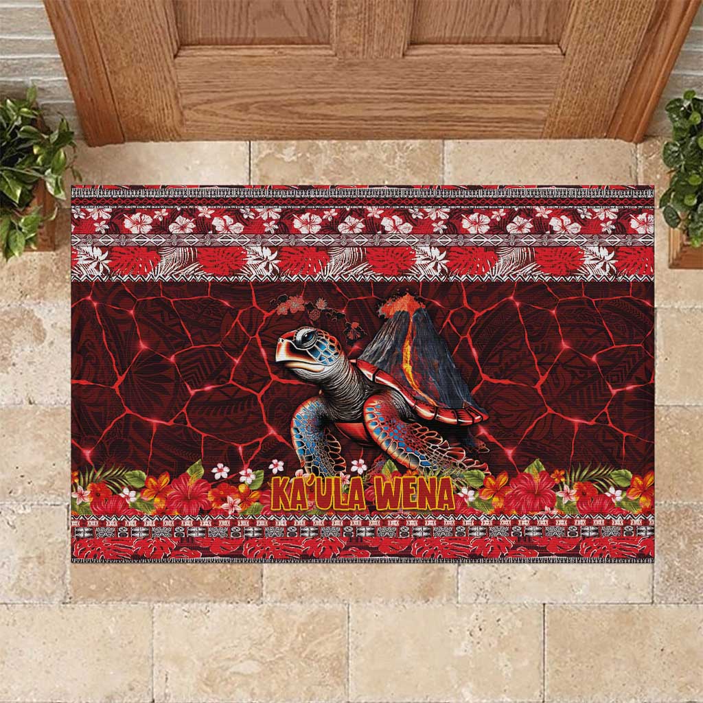 Hawaii KaUla Wena Volcano Turtle Rubber Doormat Lava and Tropical Plants Tribal Pattern LT03 Red - Polynesian Pride