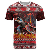 Hawaii KaUla Wena Volcano Turtle T Shirt Lava and Tropical Plants Tribal Pattern LT03 Red - Polynesian Pride