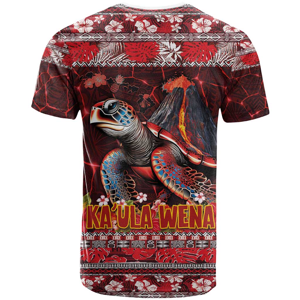 Hawaii KaUla Wena Volcano Turtle T Shirt Lava and Tropical Plants Tribal Pattern LT03 - Polynesian Pride
