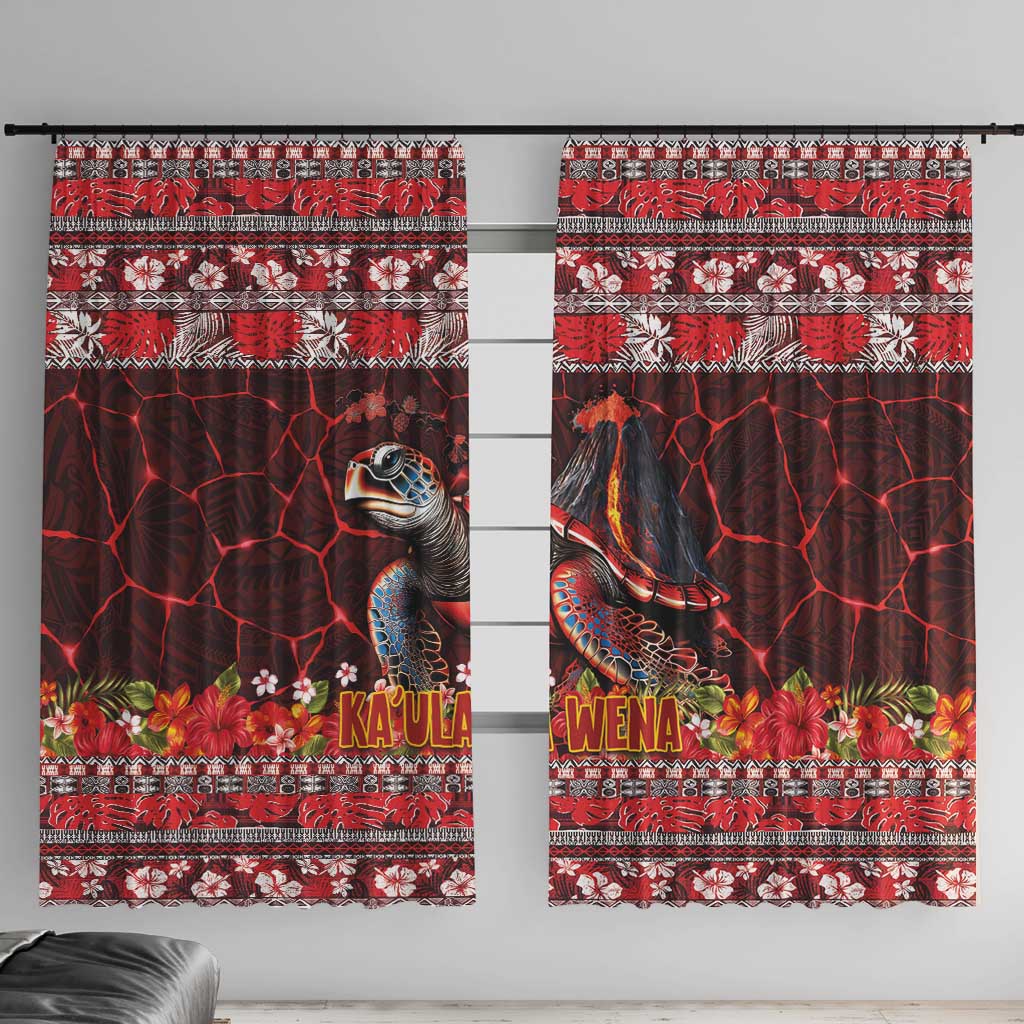 Hawaii KaUla Wena Volcano Turtle Window Curtain Lava and Tropical Plants Tribal Pattern LT03 With Hooks Red - Polynesian Pride