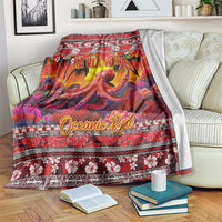Hawaii KaUla Wena Octopus Blanket Oceanic Red with Corals and Tropical On Sunset Landscape LT03 Red - Polynesian Pride