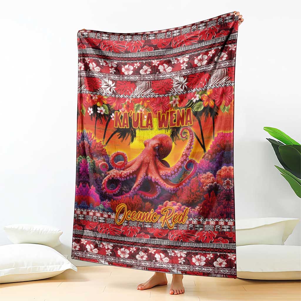 Hawaii KaUla Wena Octopus Blanket Oceanic Red with Corals and Tropical On Sunset Landscape LT03 - Polynesian Pride