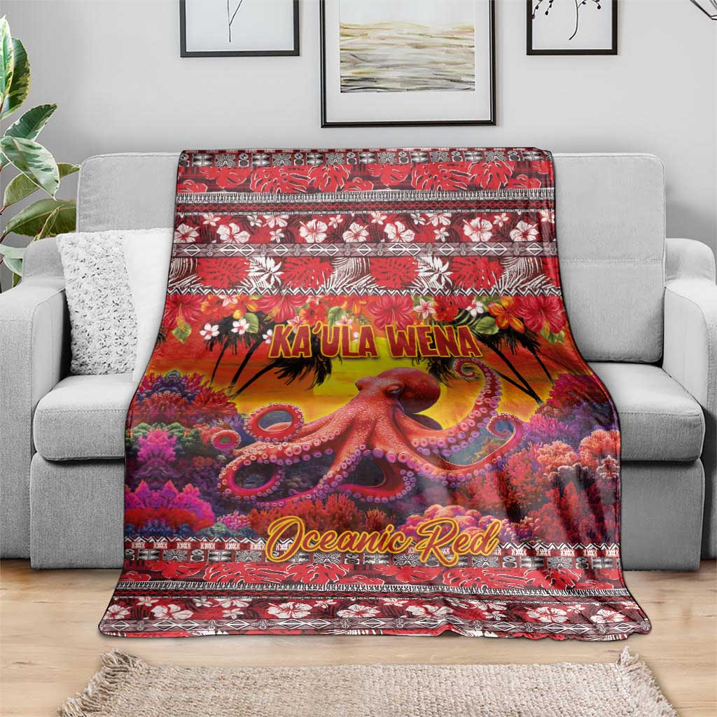 Hawaii KaUla Wena Octopus Blanket Oceanic Red with Corals and Tropical On Sunset Landscape LT03 - Polynesian Pride