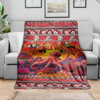 Hawaii KaUla Wena Octopus Blanket Oceanic Red with Corals and Tropical On Sunset Landscape LT03 - Polynesian Pride