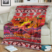 Hawaii KaUla Wena Octopus Blanket Oceanic Red with Corals and Tropical On Sunset Landscape LT03 - Polynesian Pride