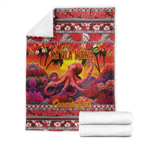 Hawaii KaUla Wena Octopus Blanket Oceanic Red with Corals and Tropical On Sunset Landscape LT03 - Polynesian Pride