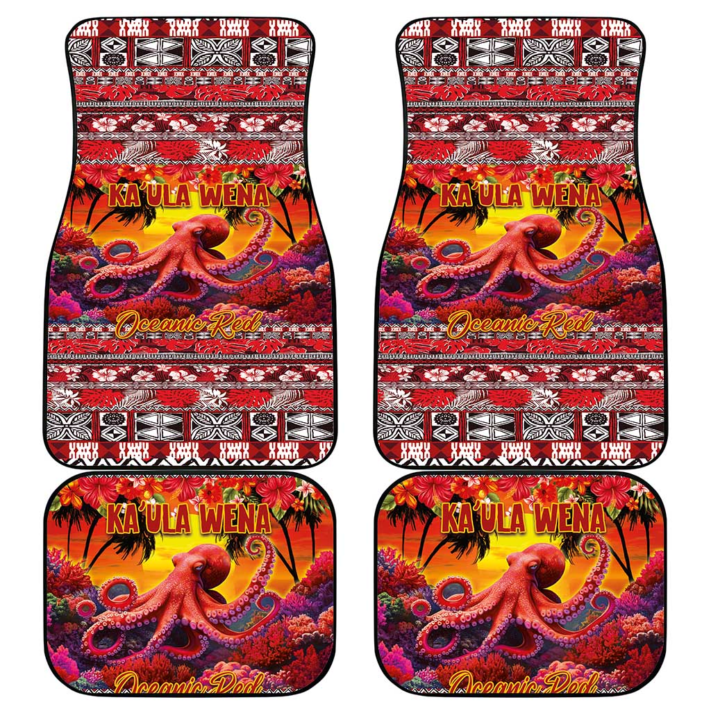 Hawaii KaUla Wena Octopus Car Mats Oceanic Red with Corals and Tropical On Sunset Landscape LT03 - Polynesian Pride