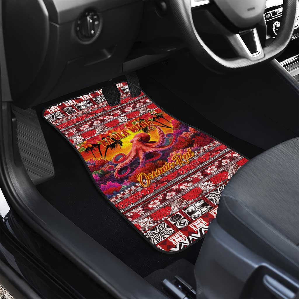 Hawaii KaUla Wena Octopus Car Mats Oceanic Red with Corals and Tropical On Sunset Landscape LT03 - Polynesian Pride