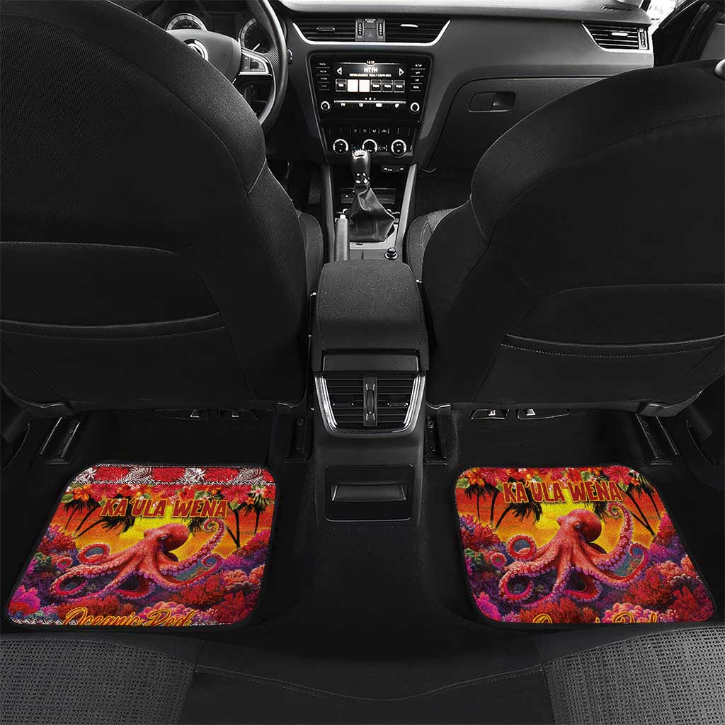Hawaii KaUla Wena Octopus Car Mats Oceanic Red with Corals and Tropical On Sunset Landscape LT03 Set 2pcs - Back Red - Polynesian Pride