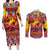 Hawaii KaʻUla Wena Octopus Couples Matching Long Sleeve Bodycon Dress and Long Sleeve Button Shirt Oceanic Red with Corals and Tropical On Sunset Landscape