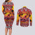 Hawaii KaʻUla Wena Octopus Couples Matching Long Sleeve Bodycon Dress and Long Sleeve Button Shirt Oceanic Red with Corals and Tropical On Sunset Landscape