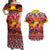 Hawaii KaʻUla Wena Octopus Couples Matching Off Shoulder Maxi Dress and Hawaiian Shirt Oceanic Red with Corals and Tropical On Sunset Landscape