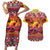 Hawaii KaʻUla Wena Octopus Couples Matching Short Sleeve Bodycon Dress and Hawaiian Shirt Oceanic Red with Corals and Tropical On Sunset Landscape