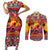 Hawaii KaʻUla Wena Octopus Couples Matching Short Sleeve Bodycon Dress and Long Sleeve Button Shirt Oceanic Red with Corals and Tropical On Sunset Landscape