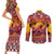 Hawaii KaʻUla Wena Octopus Couples Matching Short Sleeve Bodycon Dress and Long Sleeve Button Shirt Oceanic Red with Corals and Tropical On Sunset Landscape