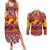 Hawaii KaʻUla Wena Octopus Couples Matching Summer Maxi Dress and Long Sleeve Button Shirt Oceanic Red with Corals and Tropical On Sunset Landscape