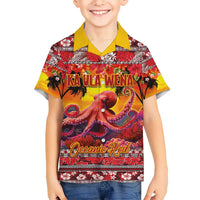 Hawaii KaUla Wena Octopus Kid Hawaiian Shirt Oceanic Red with Corals and Tropical On Sunset Landscape LT03 Kid Red - Polynesian Pride