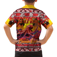 Hawaii KaUla Wena Octopus Kid Hawaiian Shirt Oceanic Red with Corals and Tropical On Sunset Landscape LT03 - Polynesian Pride