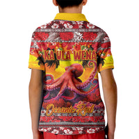 Hawaii KaUla Wena Octopus Kid Polo Shirt Oceanic Red with Corals and Tropical On Sunset Landscape LT03 - Polynesian Pride
