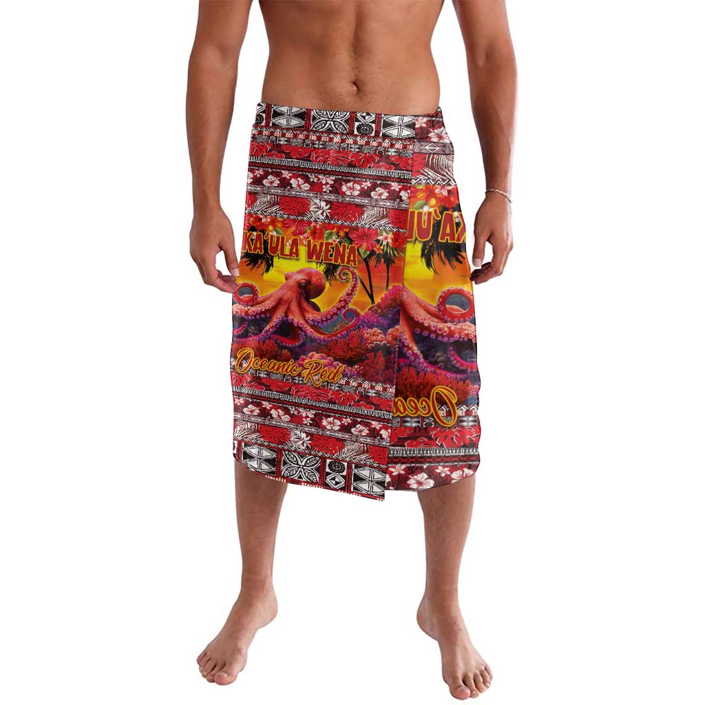 Hawaii KaUla Wena Octopus Lavalava Oceanic Red with Corals and Tropical On Sunset Landscape LT03 Red - Polynesian Pride