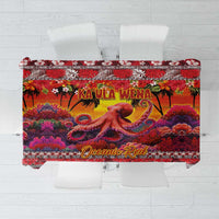 Hawaii KaUla Wena Octopus Tablecloth Oceanic Red with Corals and Tropical On Sunset Landscape LT03 Red - Polynesian Pride