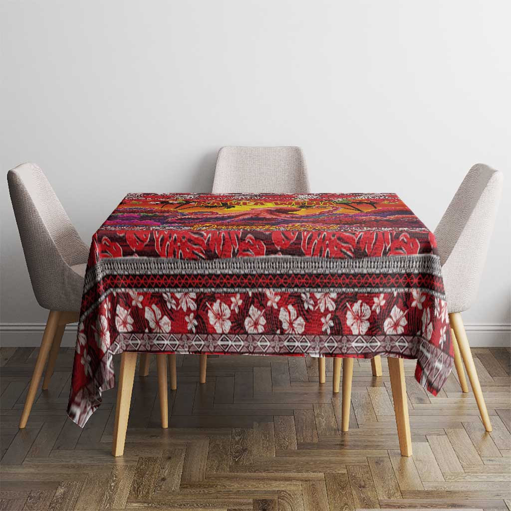 Hawaii KaUla Wena Octopus Tablecloth Oceanic Red with Corals and Tropical On Sunset Landscape LT03 - Polynesian Pride