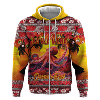 Hawaii KaUla Wena Octopus Zip Hoodie Oceanic Red with Corals and Tropical On Sunset Landscape LT03 Zip Hoodie Red - Polynesian Pride