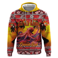 Hawaii KaUla Wena Octopus Zip Hoodie Oceanic Red with Corals and Tropical On Sunset Landscape LT03 Pullover Hoodie Red - Polynesian Pride