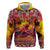 Hawaii KaʻUla Wena Octopus Zip Hoodie Oceanic Red with Corals and Tropical On Sunset Landscape