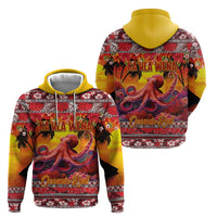 Hawaii KaUla Wena Octopus Zip Hoodie Oceanic Red with Corals and Tropical On Sunset Landscape LT03 - Polynesian Pride