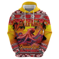 Hawaii KaUla Wena Octopus Zip Hoodie Oceanic Red with Corals and Tropical On Sunset Landscape LT03 - Polynesian Pride