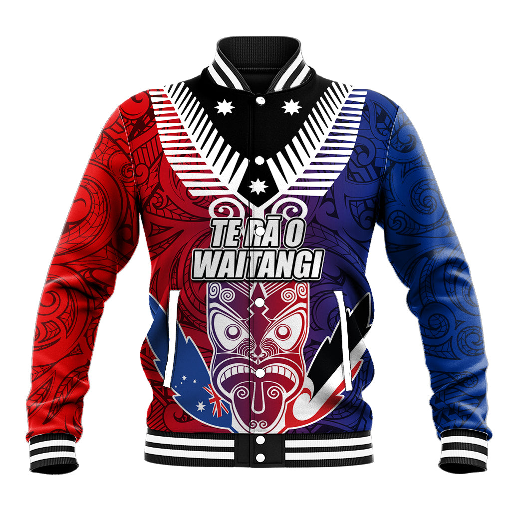 New Zealand Waitangi Baseball Jacket Kia Ora Maori Koruru Tiki Mask LT03 Unisex Red - Polynesian Pride