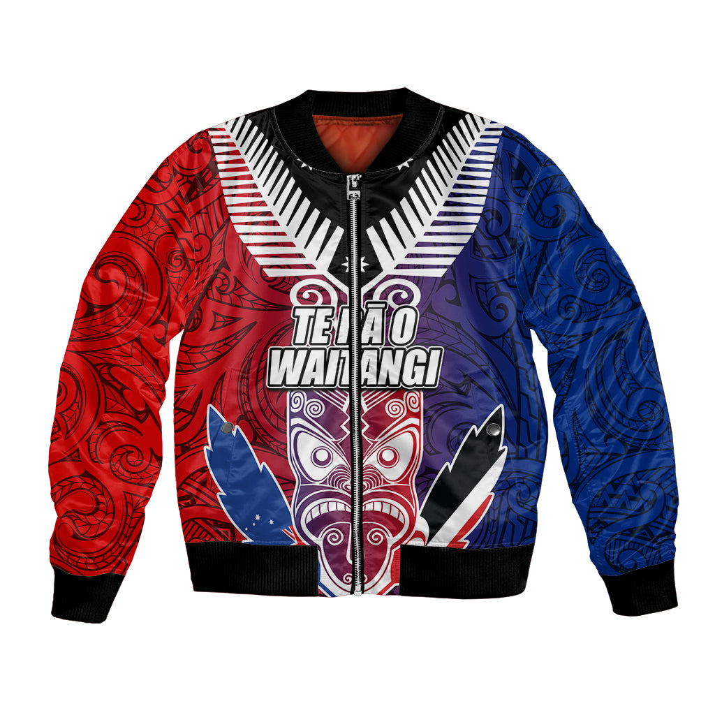 New Zealand Waitangi Bomber Jacket Kia Ora Maori Koruru Tiki Mask LT03 Unisex Red - Polynesian Pride