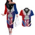 New Zealand Waitangi Couples Matching Off The Shoulder Long Sleeve Dress and Hawaiian Shirt Kia Ora Maori Koruru Tiki Mask LT03 Red - Polynesian Pride