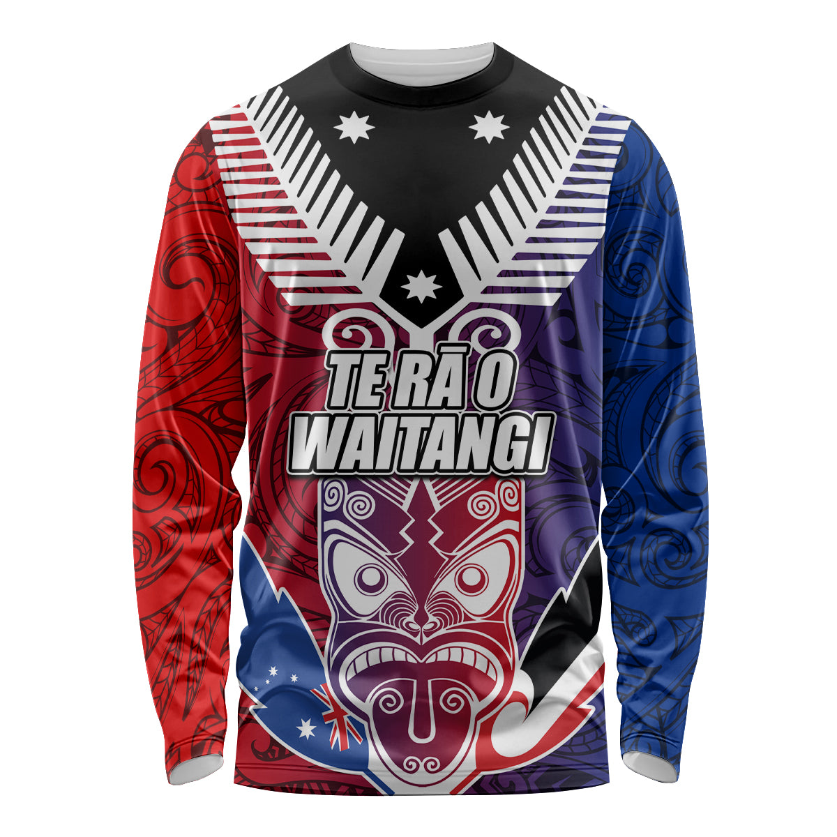 New Zealand Waitangi Long Sleeve Shirt Kia Ora Maori Koruru Tiki Mask LT03 Unisex Red - Polynesian Pride