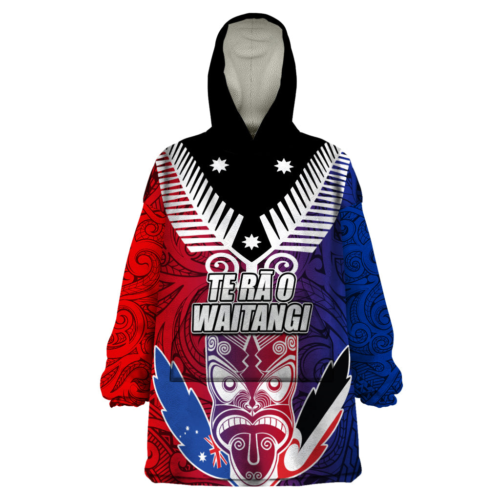 New Zealand Waitangi Wearable Blanket Hoodie Kia Ora Maori Koruru Tiki Mask LT03 One Size Red - Polynesian Pride