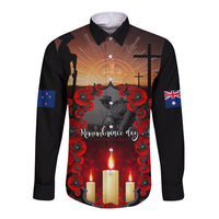Custom New Zealand and Australia ANZAC Day Long Sleeve Button Shirt Gallipoli and Canlelight Lest We Forget LT03 Unisex Black - Polynesian Pride