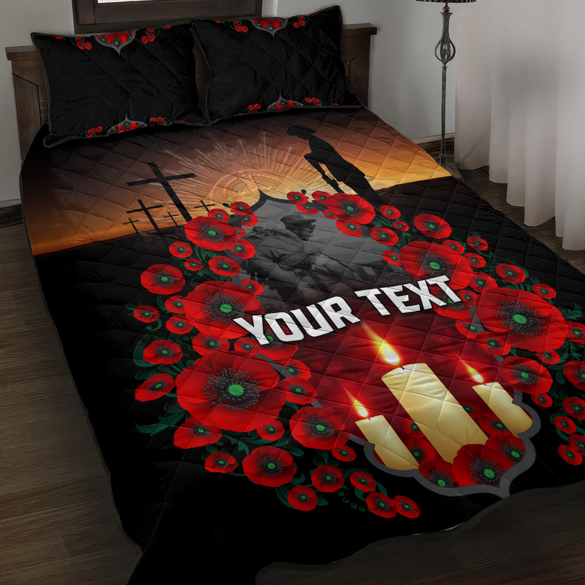 Custom New Zealand and Australia ANZAC Day Quilt Bed Set Gallipoli and Canlelight Lest We Forget LT03 Black - Polynesian Pride