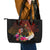 Papua New Guinea Bird-of-Paradise Leather Tote Bag Hibiscus and Kundu Drum Tribal Pattern