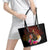 Papua New Guinea Bird-of-Paradise Leather Tote Bag Hibiscus and Kundu Drum Tribal Pattern