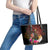 Papua New Guinea Bird-of-Paradise Leather Tote Bag Hibiscus and Kundu Drum Tribal Pattern