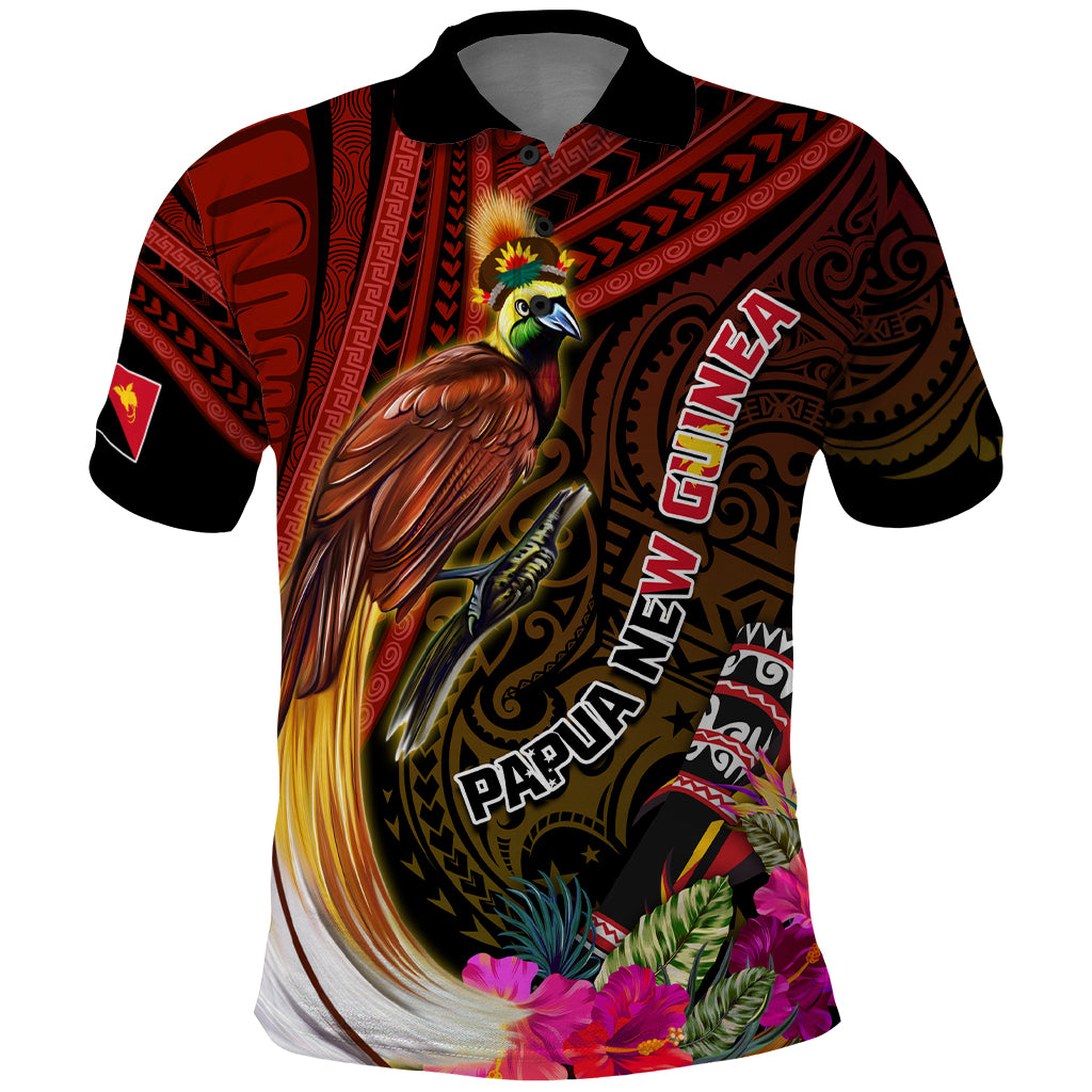 Papua New Guinea Bird-of-Paradise Polo Shirt Hibiscus and Kundu Drum Tribal Pattern LT03 Yellow - Polynesian Pride