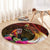 Papua New Guinea Bird-of-Paradise Round Carpet Hibiscus and Kundu Drum Tribal Pattern