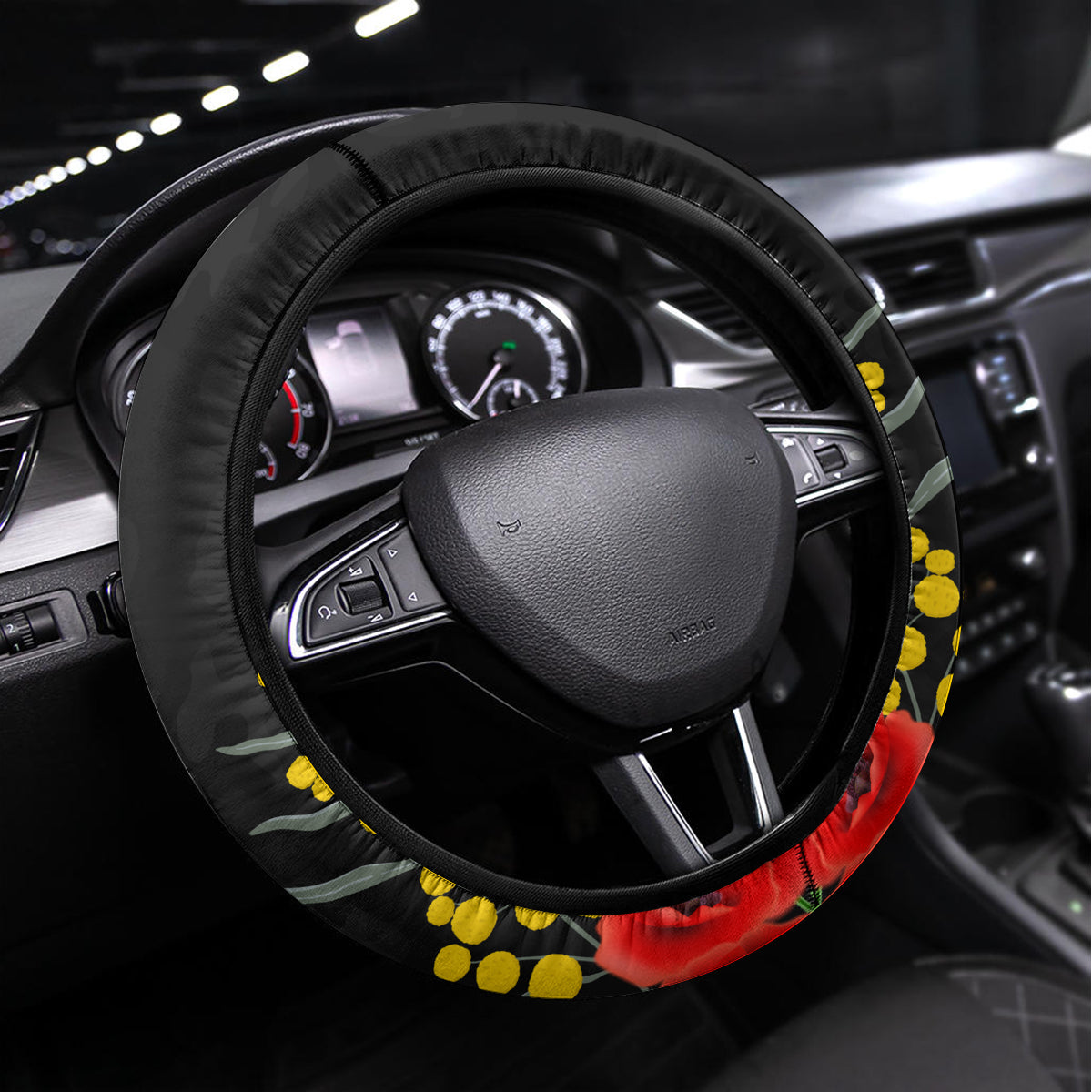 New Zealand and Australia ANZAC Day Steering Wheel Cover National Flag mix Kiwi Bird and Kangaroo Soldier Style LT03 Universal Fit Black - Polynesian Pride