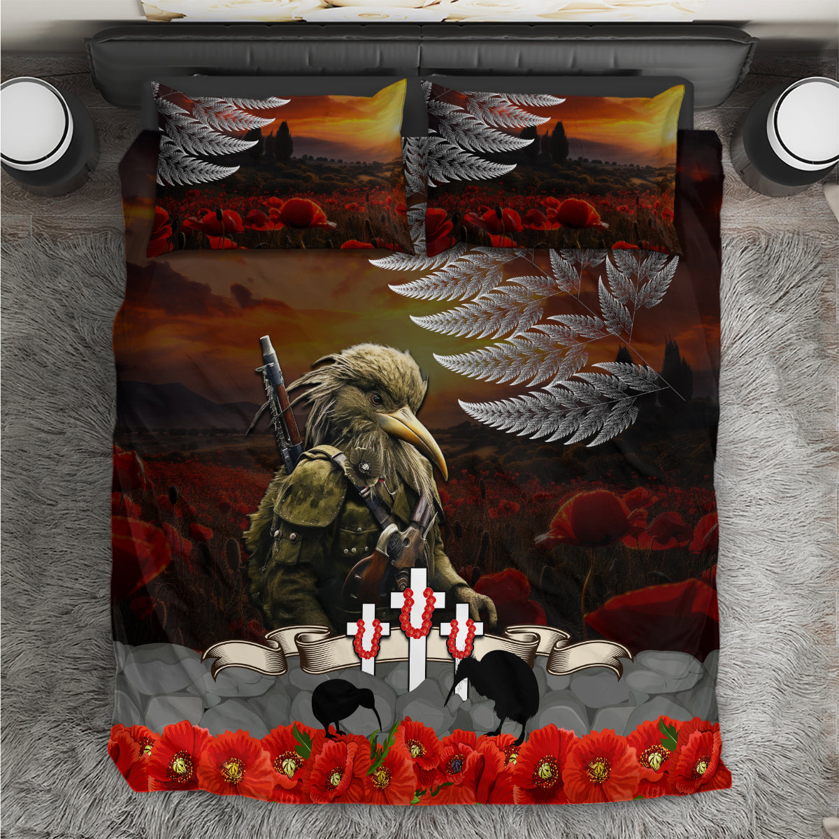 New Zealand ANZAC Day Bedding Set The Ode of Remembrance and Silver Fern LT03 Black - Polynesian Pride